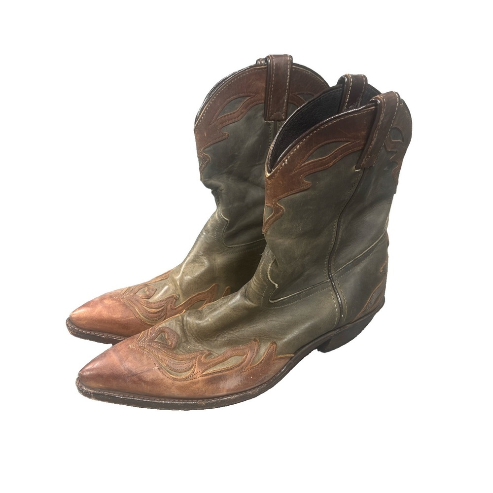 Vintage Code West Mens 10M Cowboy Western Boots Brown Leather Flame Pointed USA